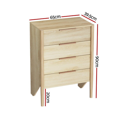 Artiss Oak Finish 4-Drawer Chest - Inez Collection Kids Bedroom Storage Solution