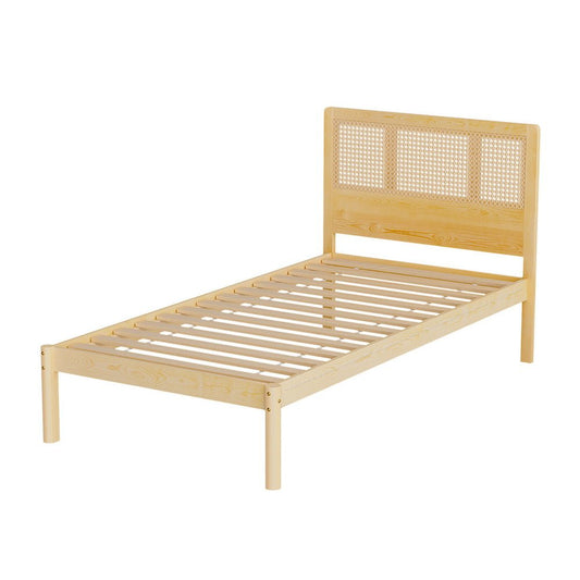 Single size rattan wooden bed frame with unique charm for childrens bedrooms.