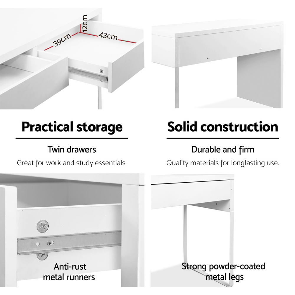 White computer desk with drawer designed for teens study space or homeschooling setup.