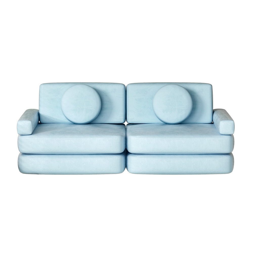 Artiss Kids Sofa Bed - Modular Velvet Play Couch Blue - Kids Mega Mart