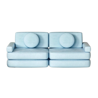 Artiss Kids Sofa Bed - Blue velvet play couch, perfect for childrens lounging and sleep.