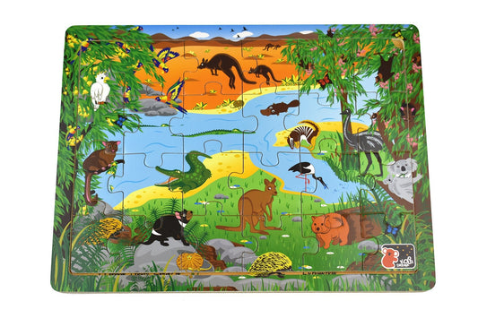 Colorful Australian animal jigsaw puzzle for toddlers, fostering early learning and motor skills.