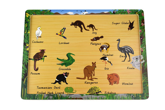 Colorful Australian animal wooden puzzle for toddlers aged 12+ months by Koala Dream.