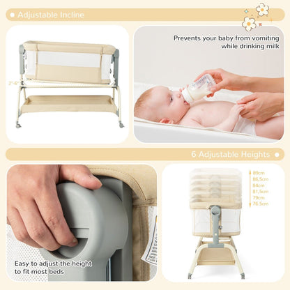 Adjustable 3-in-1 baby bassinet, portable with tilt feature, ideal for versatile home use.