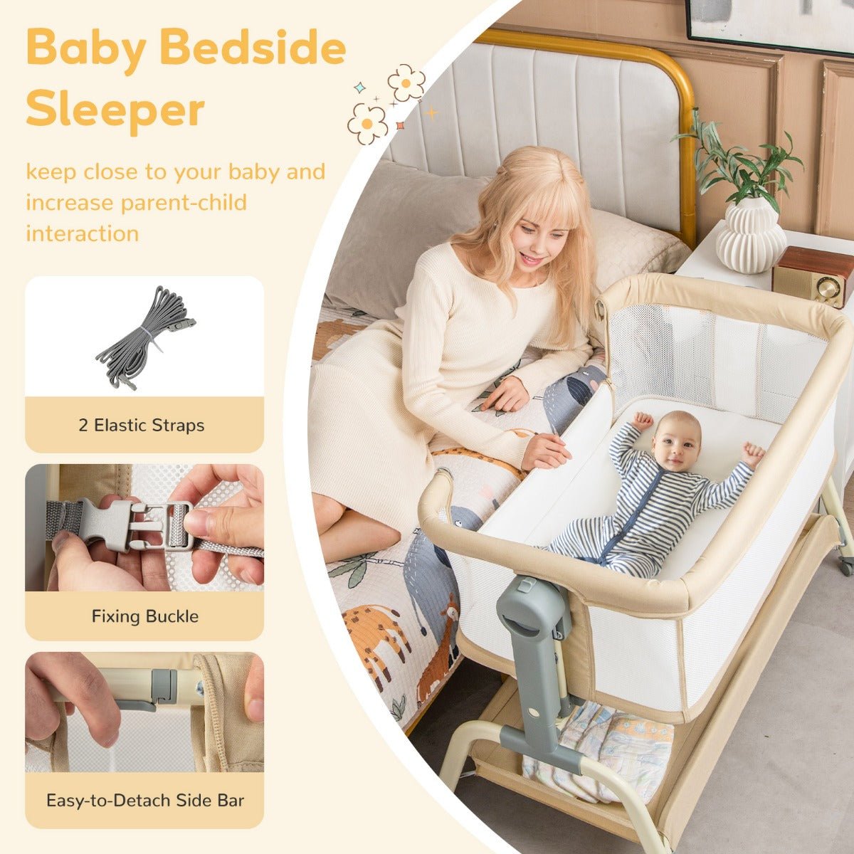 Adjustable 3 in 1 baby bassinet with portable design for versatile home use.