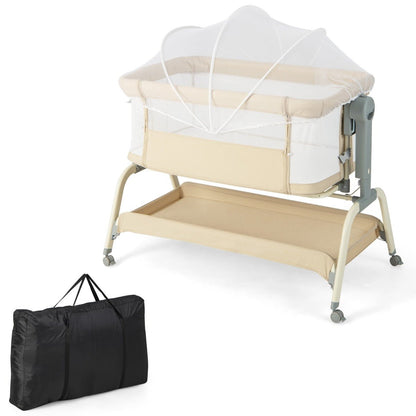 Versatile 3-in-1 baby bassinet with adjustable height and tilt for comfortable home sleeping.