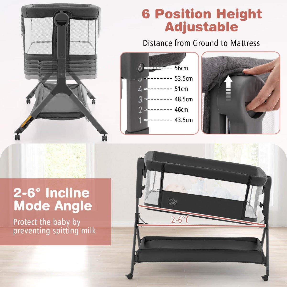 3-in-1 baby travel cot with adjustable height, ideal for versatile home use.