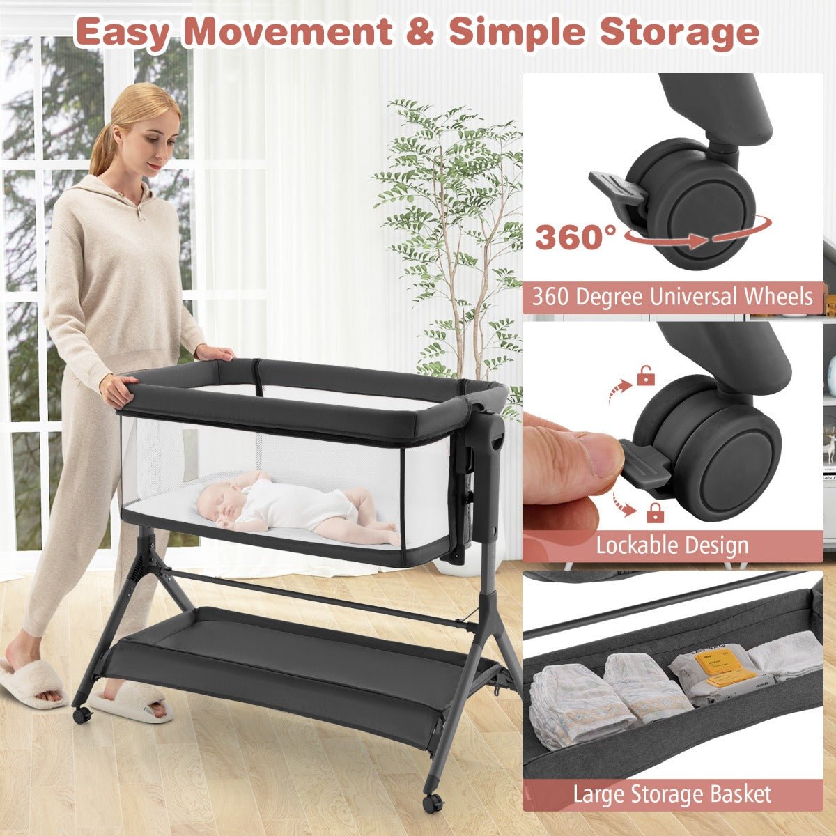 3 in 1 Baby Travel Cot, Adjustable Height - Versatile, perfect for babys home comfort.