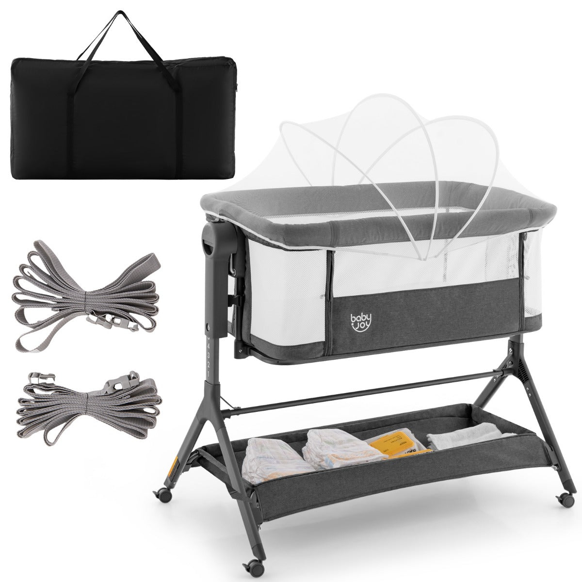 3-in-1 baby travel cot with adjustable height for versatile home use.