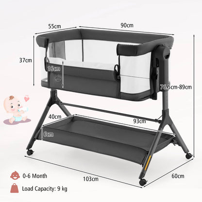 Adjustable height baby travel cot, converts to toddler bed, ideal for versatile at-home use.