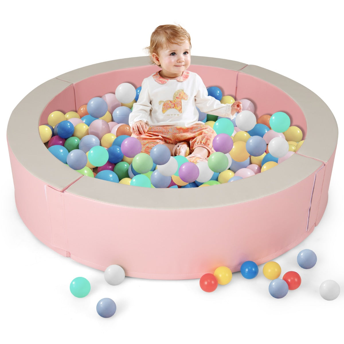 Baby Ball Pit | Pink PU Leather 113cm Play Area with 50 Balls