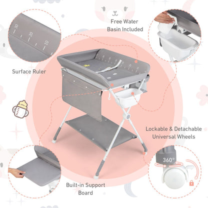 Folding Baby Changing Table with Storage | Grey Adjustable Height
