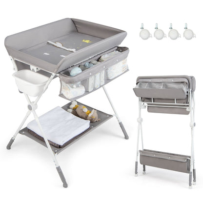 Folding Baby Changing Table with Storage | Grey Adjustable Height