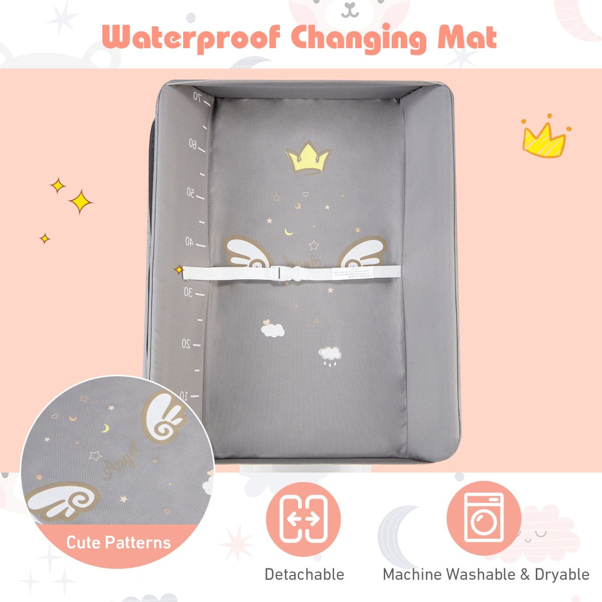 Folding Baby Changing Table with Storage | Grey Adjustable Height
