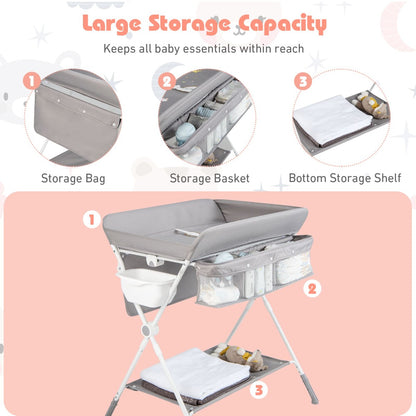 Folding Baby Changing Table with Storage | Grey Adjustable Height