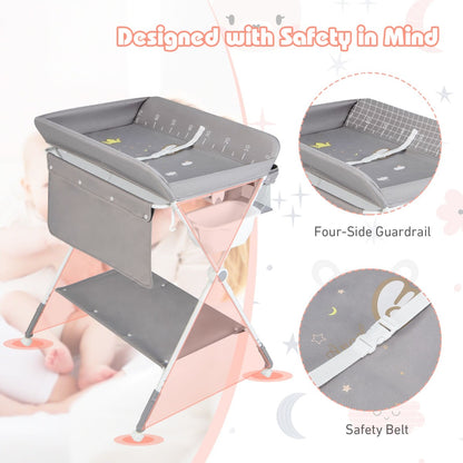 Folding Baby Changing Table with Storage | Grey Adjustable Height