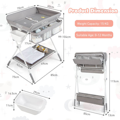 Folding Baby Changing Table with Storage | Grey Adjustable Height