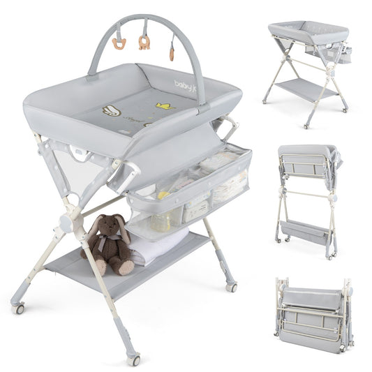 Grey Baby Changing Table With Storage Bag and Shelf | Foldable