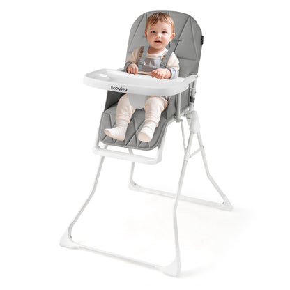 Baby Foldable High Chair | Grey PU Seat & Adjustable Tray