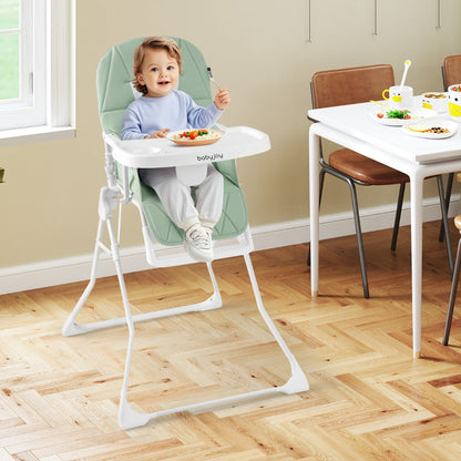 Costway Baby Foldable High Chair with Removable Adjustable Tray and PU Seat Cushion-Green