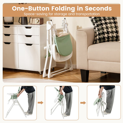 Baby Foldable High Chair | Green PU Cushion & Adjustable Tray