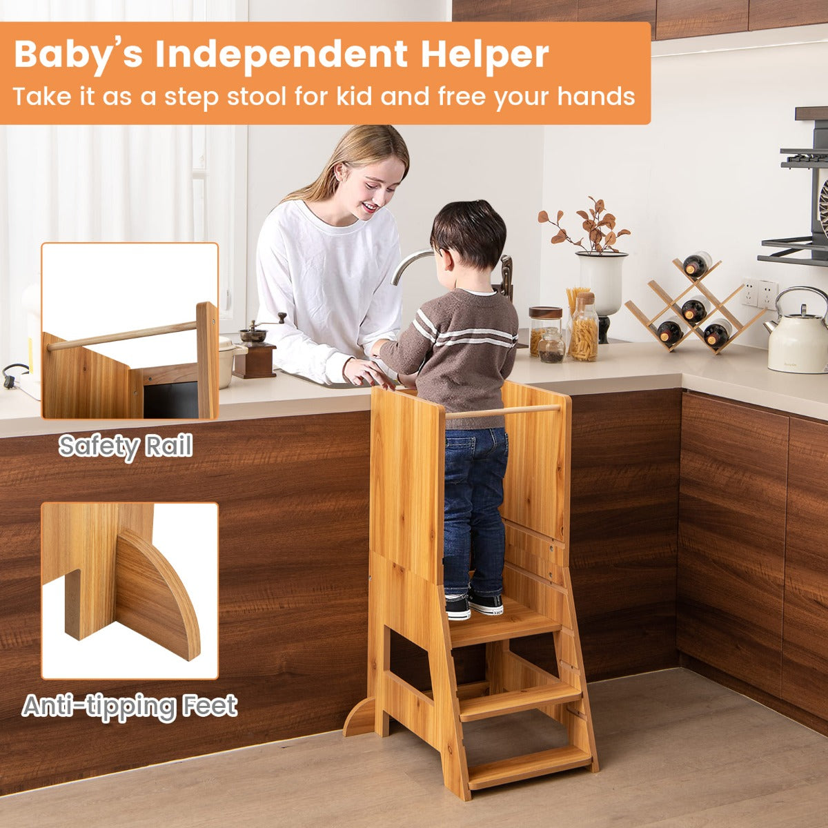 Learning Tower | Natural Wood Step Stool & Drawing Board