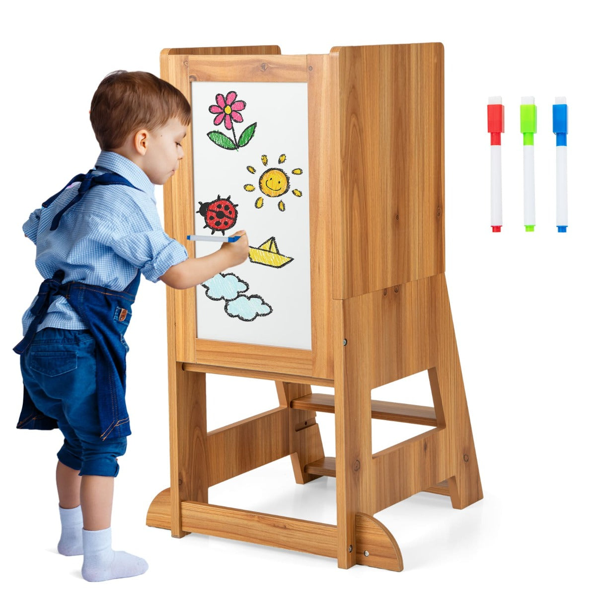 Learning Tower | Natural Wood Step Stool & Drawing Board