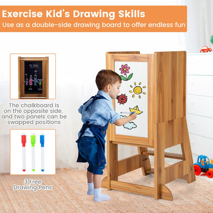 Learning Tower | Natural Wood Step Stool & Drawing Board