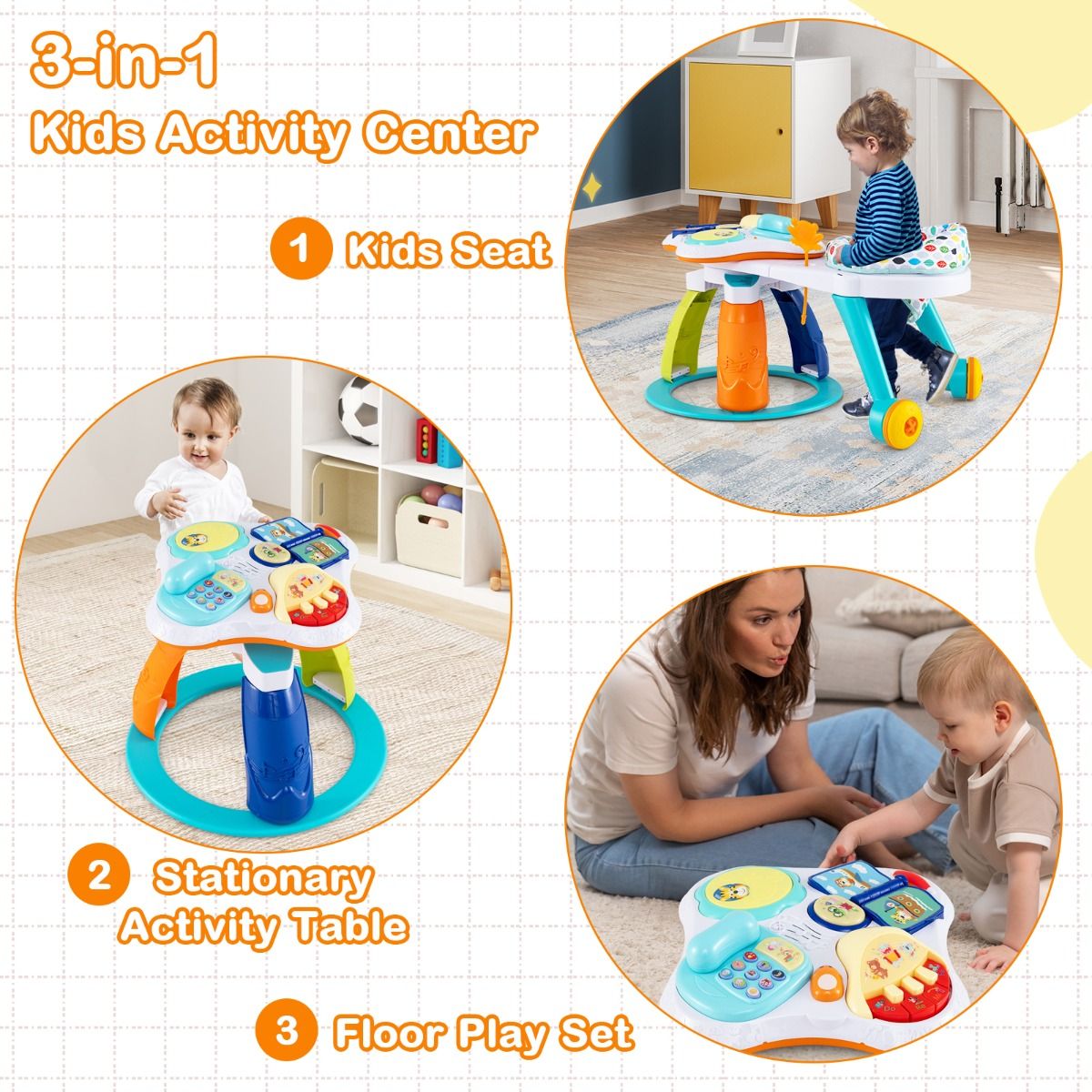 Baby Activity Center | White Adjustable 3-in-1 Fun Tabletop