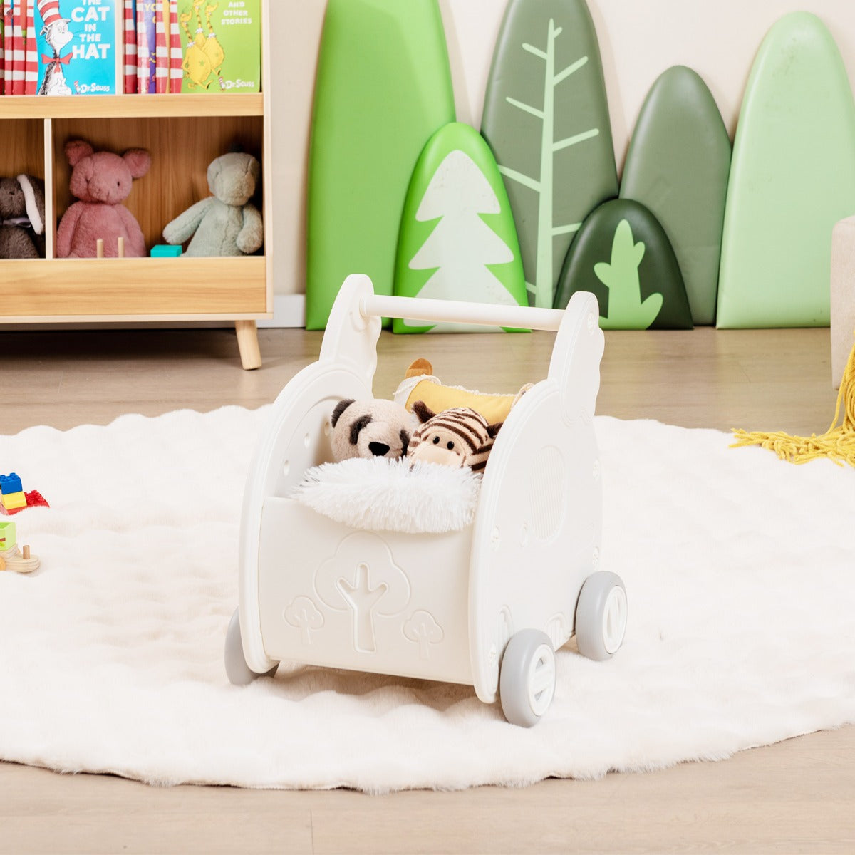 Adorable elephant baby walker and shopping cart toy, promoting early mobility and playtime.