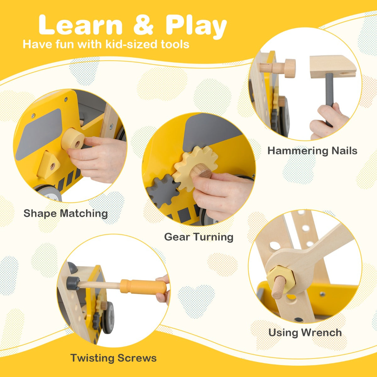 Wooden Baby Walker | Adjustable Speed Yellow Truck Toy