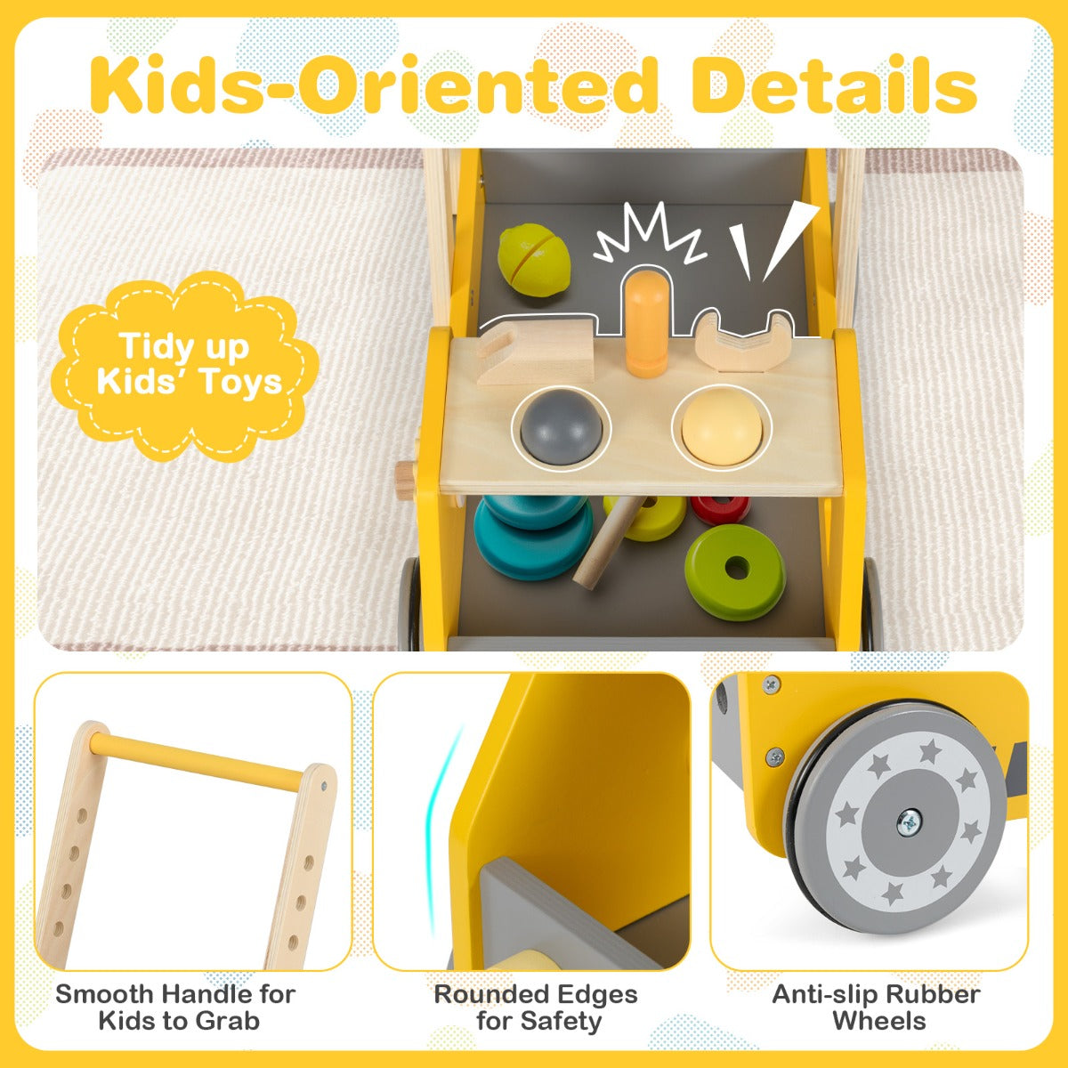 Wooden Baby Walker | Adjustable Speed Yellow Truck Toy