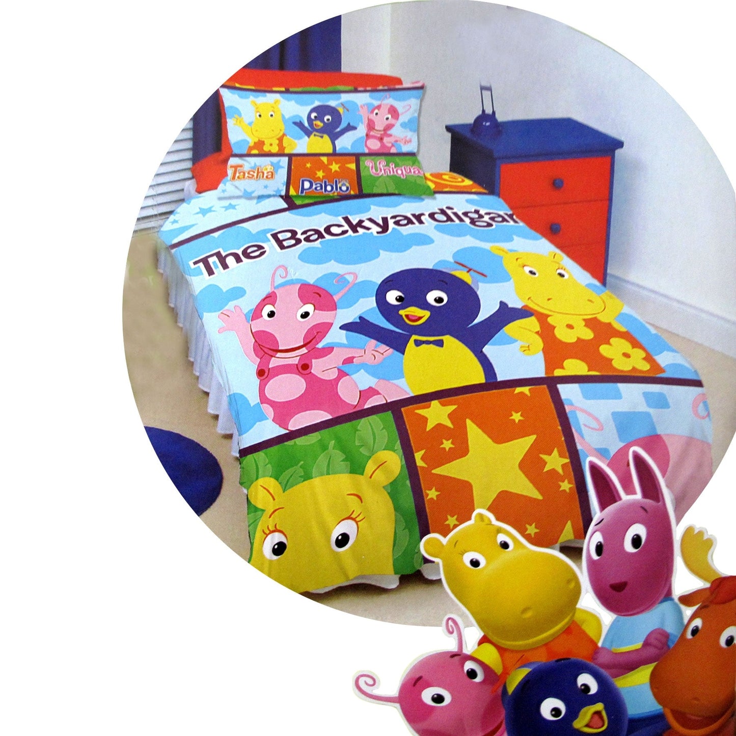 Colorful Backyardigan Kids Quilt Cover Set, perfect bedding for cartoon-loving childrens rooms.