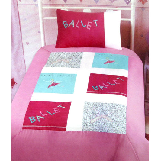 Ballerina embroidered quilt cover set for girls, single bed - enchanting bedroom decor for kids.