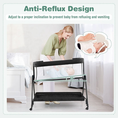 Versatile 7-height baby bedside sleeper crib for safe and convenient infant sleeping.