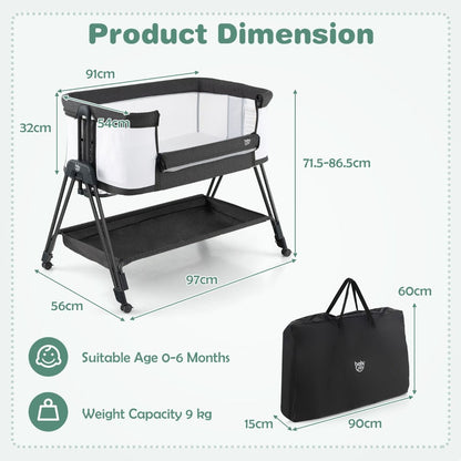 Versatile 7-height baby bedside sleeper crib, adjustable for safe and convenient sleeping.