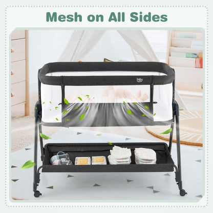 Portable baby bedside sleeper crib with 7-height adjustable feature for convenient home use.