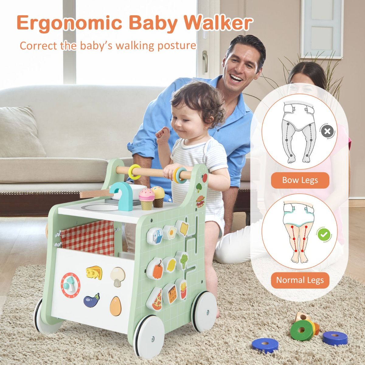 push-pull walker combines mobility support with interactive play kitchen, encouraging learning and.