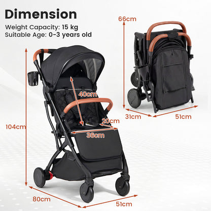 Black Lightweight Baby Stroller | Adjustable Backrest & Footmuff