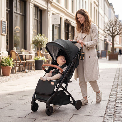 Black Lightweight Baby Stroller | Adjustable Backrest & Footmuff