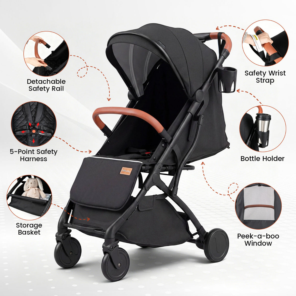 Black Lightweight Baby Stroller | Adjustable Backrest & Footmuff