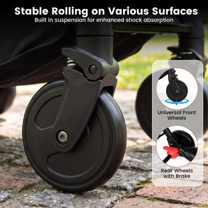 Black Lightweight Baby Stroller | Adjustable Backrest & Footmuff