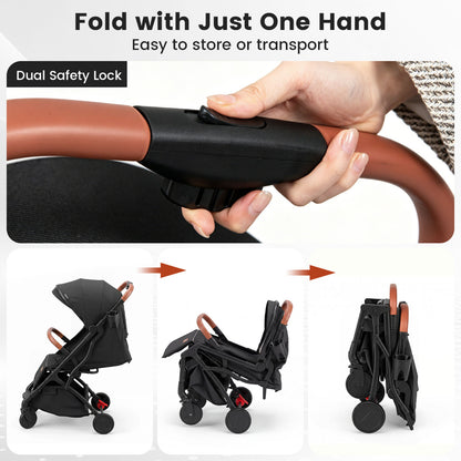 Black Lightweight Baby Stroller | Adjustable Backrest & Footmuff