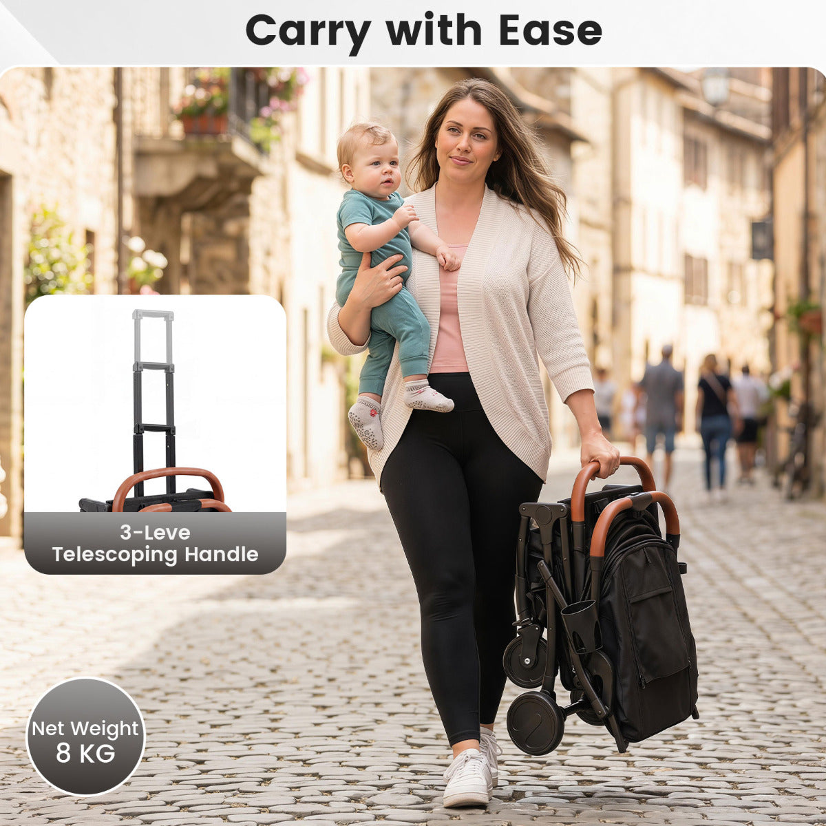 Black Lightweight Baby Stroller | Adjustable Backrest & Footmuff