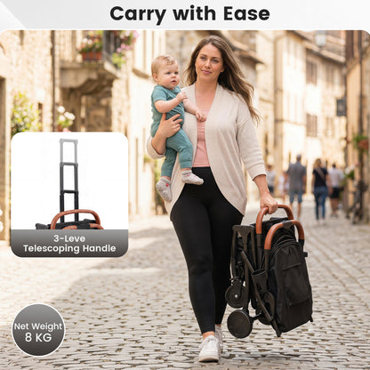 Black Lightweight Baby Stroller | Adjustable Backrest & Footmuff
