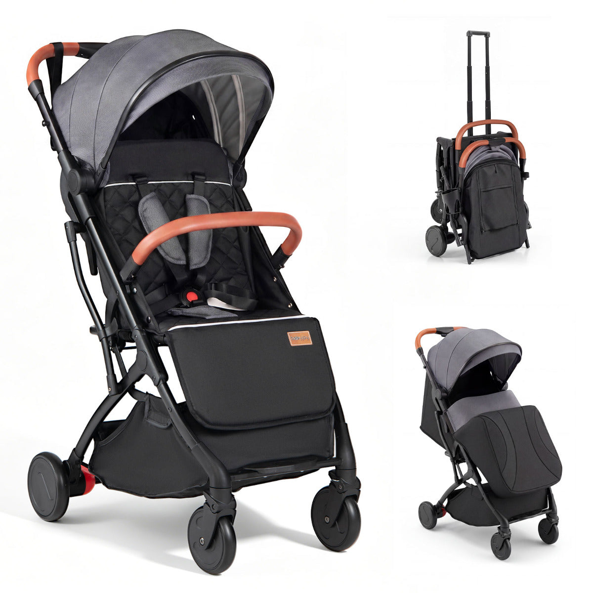 Grey Baby Stroller | Lightweight One-Hand Fold with Footmuff