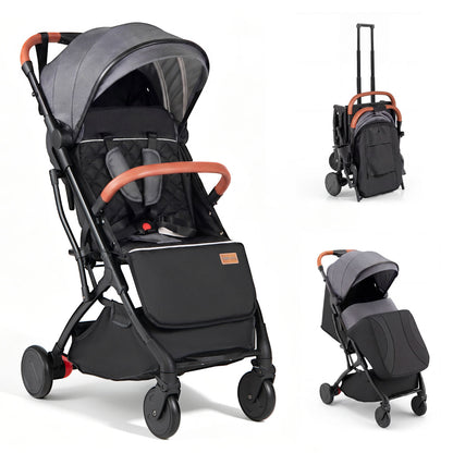 Grey Baby Stroller | Lightweight One-Hand Fold with Footmuff