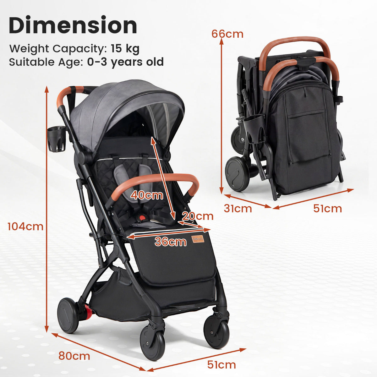 Grey Baby Stroller | Lightweight One-Hand Fold with Footmuff