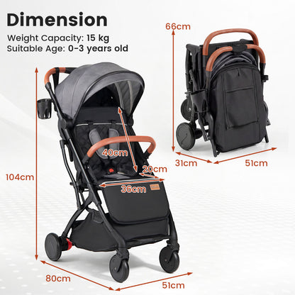 Grey Baby Stroller | Lightweight One-Hand Fold with Footmuff