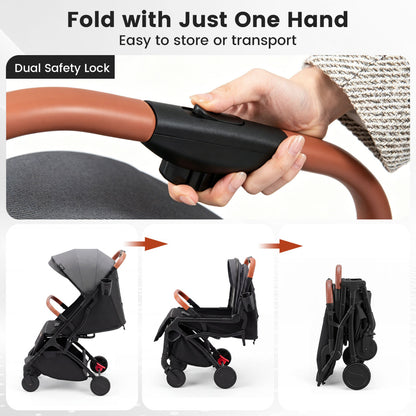 Grey Baby Stroller | Lightweight One-Hand Fold with Footmuff